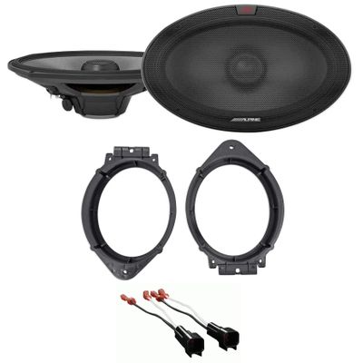 Alpine Pair R-S69.2 300 Watt 6x9 Car Audio Coaxial 2-Way Speakers Bundle with METRA 72-5600 Speaker Wire & ETRA 82-3004 6x9 Speaker Adapter Bracket Plate Compatible with 2014-Up Chevy (3 Item)