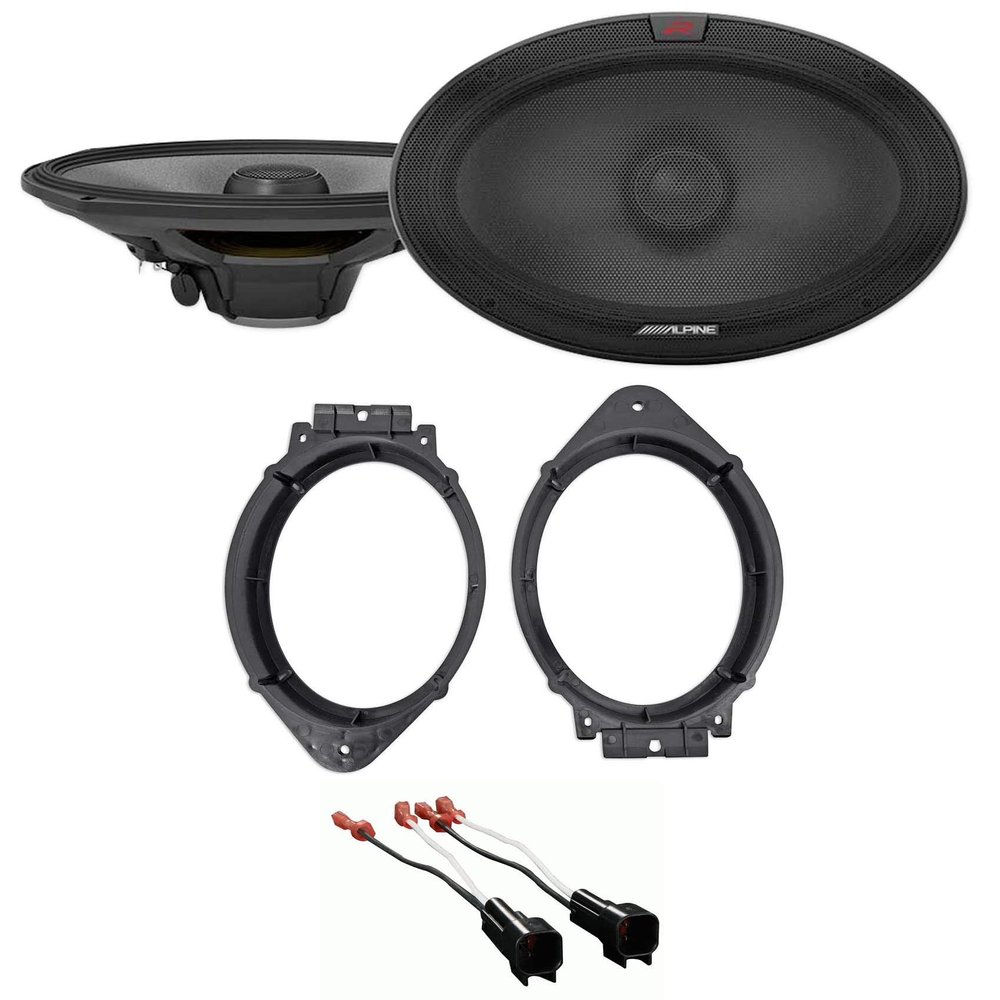 Alpine Pair R-S69.2 300 Watt 6x9 Car Audio Coaxial 2-Way Speakers Bundle with METRA 72-5600 Speaker Wire & ETRA 82-3004 6x9 Speaker Adapter Bracket Plate Compatible with 2014-Up Chevy (3 Item)