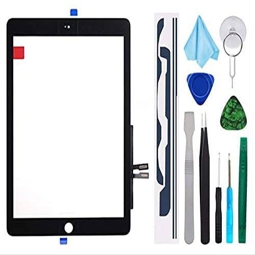 T Phael Black Touch Screen Digitizer Repair Kit for iPad 9.7" 2018 iPad 6 6th Gen A1893 A1954 Front Glass Replacement (Without Home Button,not Include LCD) +Pre-Installed Adhesive + Tools