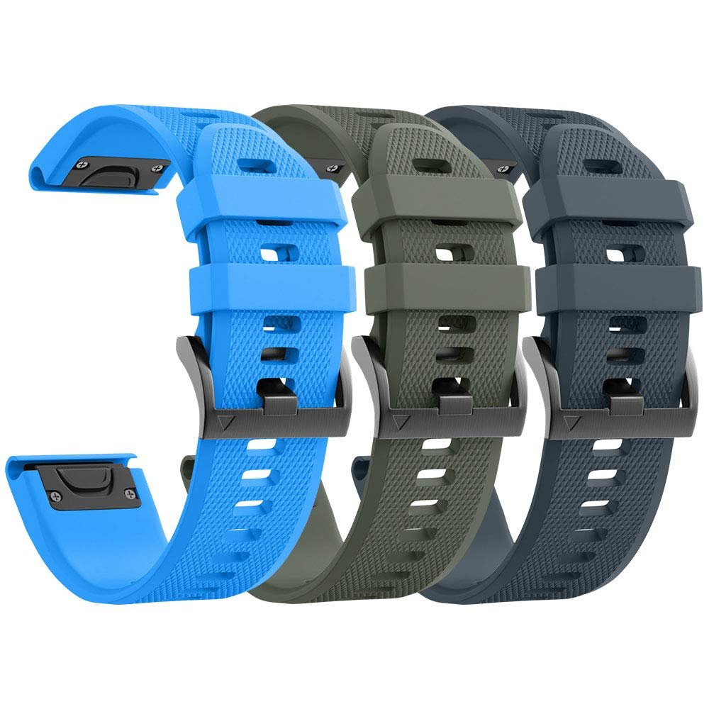 ANCOOL for Fenix 5/6/7 Band 22mm Soft Silicone Watch Bands Compatible With Garmin Fenix 5 Plus/6 Pro/8 47mm/7 Pro/Approach S60/S62 Band(Slate,Blue,Army Green)