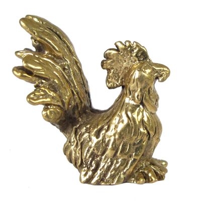 Blue Orchid Miniature Rooster Figurine - Mini Brass Chicken - Magic Thai Amulet - Lucky Pocket Charm - Farm Animal Decor 1 Inch