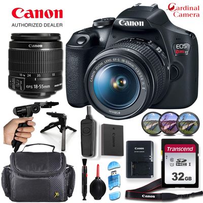 Canon EOS Rebel T7 DSLR Camera and Canon EF-S 18-55mm f/3.5-5.6 is II Lens Along with Padded Equipment Case + Elemental Accessory Bundle