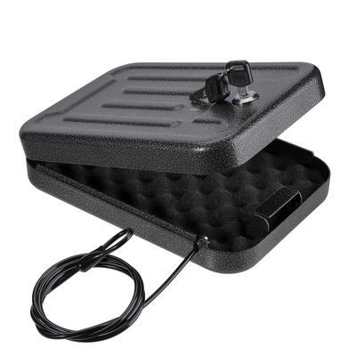 BAGKOOL Portable Security Lock Box - Gun Safety, Money, and Document Safe - Personal Safe Box with Patented 39IN Security Cable and 4 Keys - Ideal for Valuables and Firearms - Size 9.4 * 6.5 * 1.96 IN