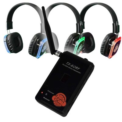Wireless Silent Disco Transmitter w/Bluetooth Connection - 25 LED Headphones - Yoga/Fitness/Guided Tour