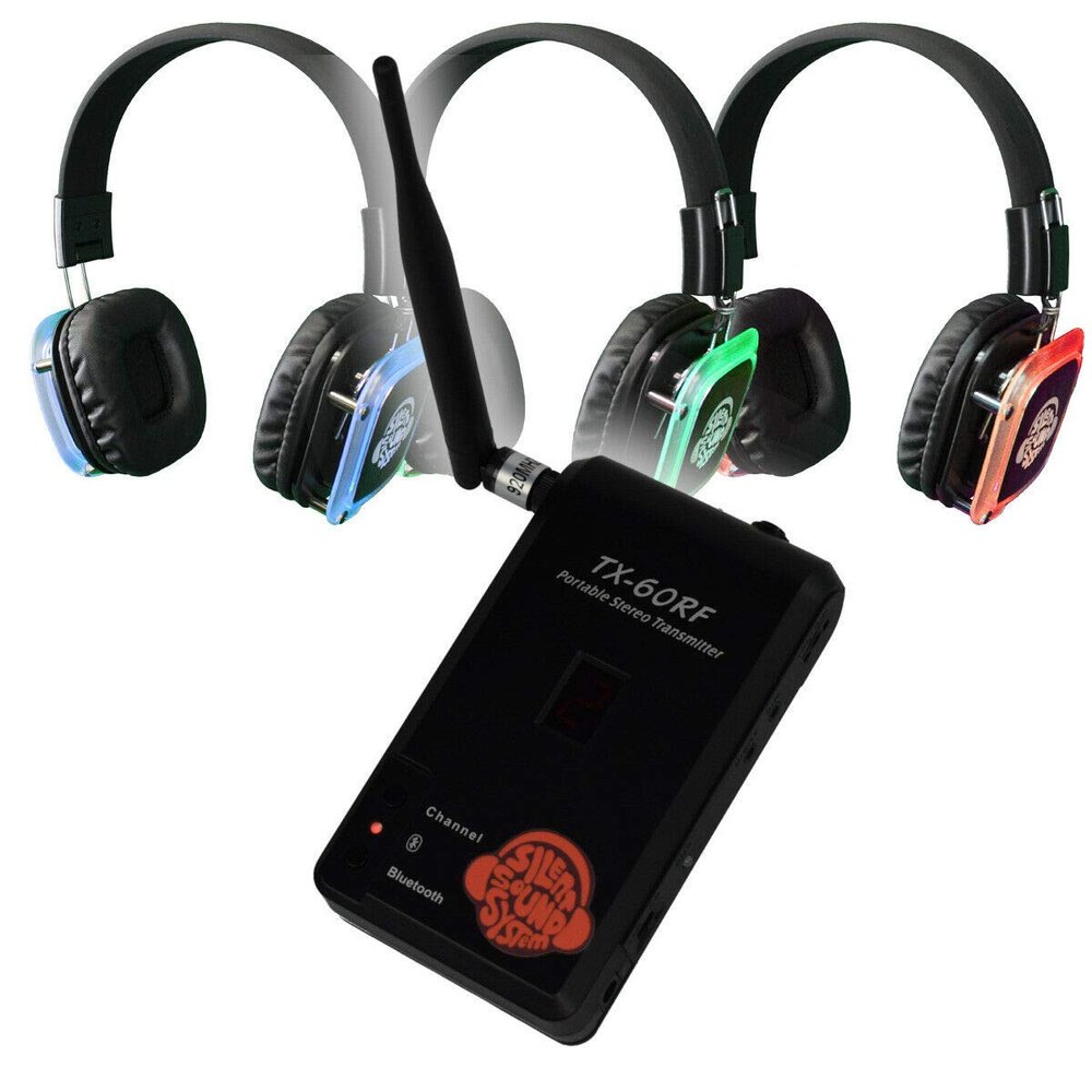 Wireless Silent Disco Transmitter w/Bluetooth Connection - 25 LED Headphones - Yoga/Fitness/Guided Tour