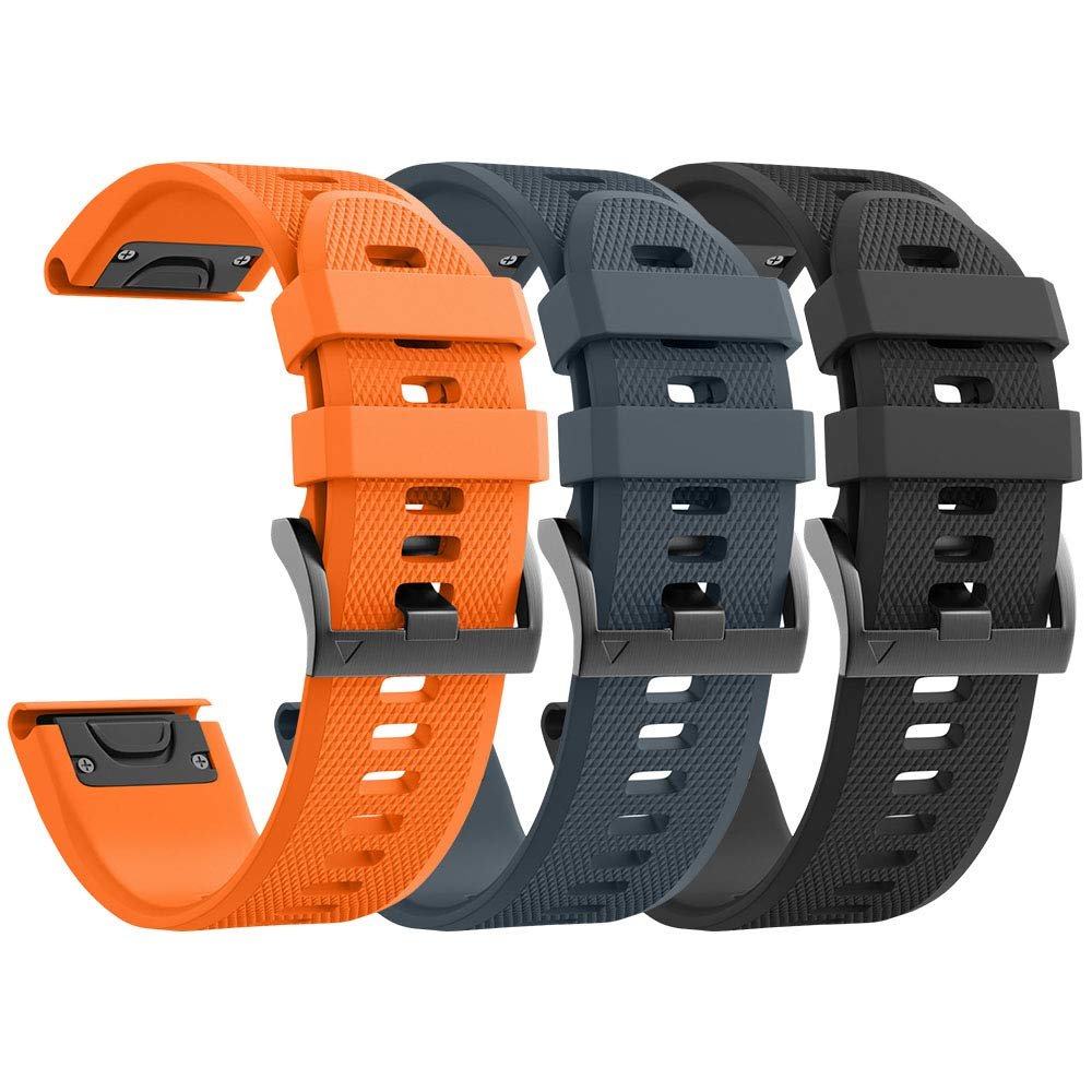 ANCOOL for Fenix 5/6/7 Band 22mm Soft Silicone Watch Bands Compatible With Garmin Fenix 5 Plus/6 Pro/8 47mm/7 Pro/Approach S60/S62 Band(Black,Orange,Slate)