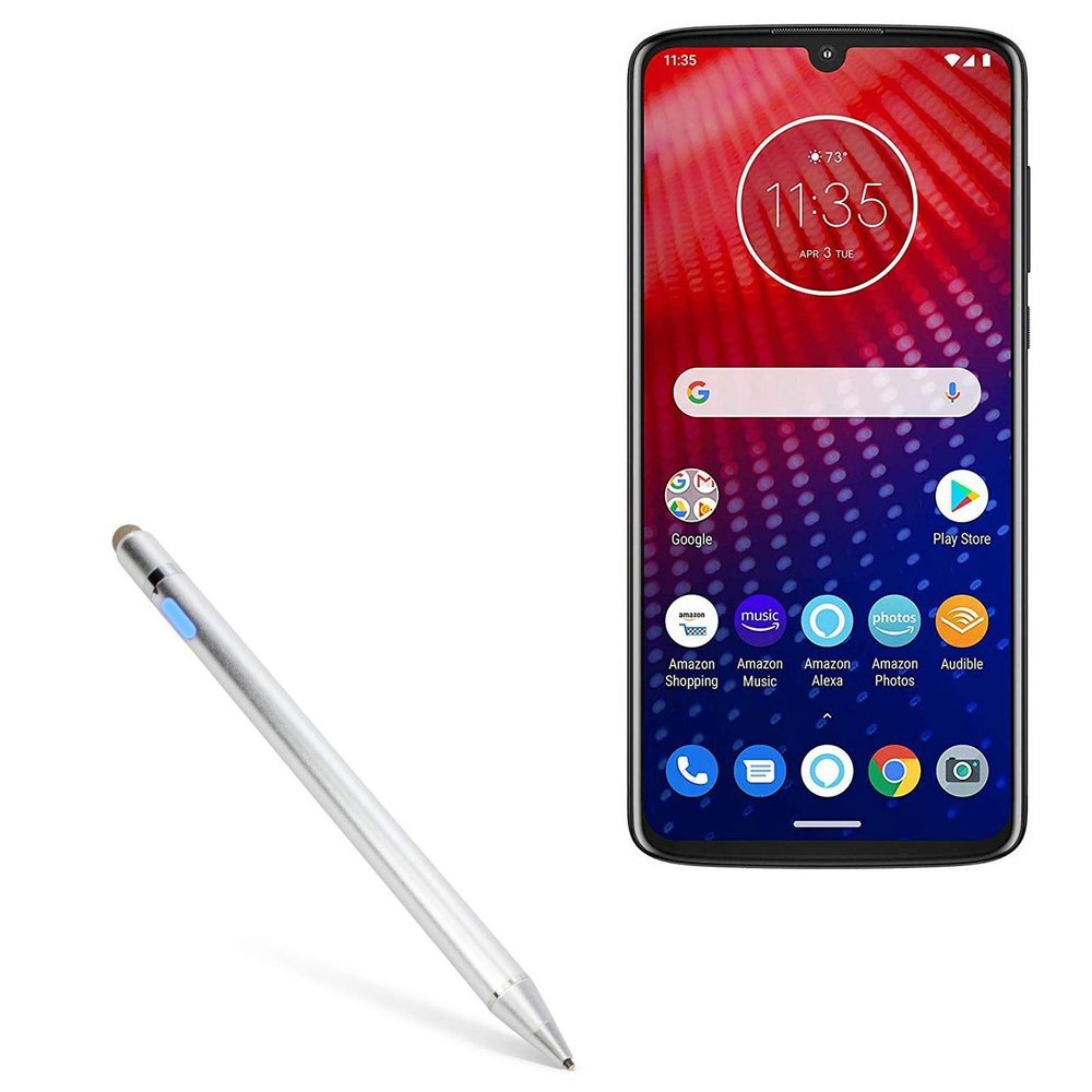 BoxWave Stylus Pen Compatible with Motorola Moto Z4 - AccuPoint Active Stylus, Electronic Stylus with Ultra Fine Tip - Metallic Silver