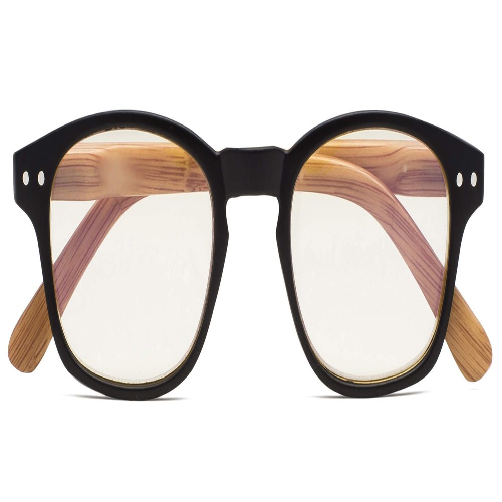 Bamboo-look Arms Blue Light Filter UV Protection Computer Reading Glasses Women (Black) +0.75