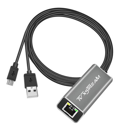 Silver USB Ethernet Adapter for Fire TV Stick Lite/4K/4K Max Firestick or Chromecast - USB to RJ45, 3ft (1m) Power Cable, Speeds up to 100 Mbps