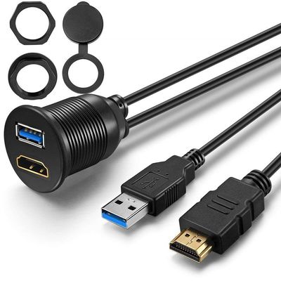OBVIS USB3.0 and HDMI Extension Flush Dash Panel Mount Cable for Car Boat Motorcycle (6 Feet)