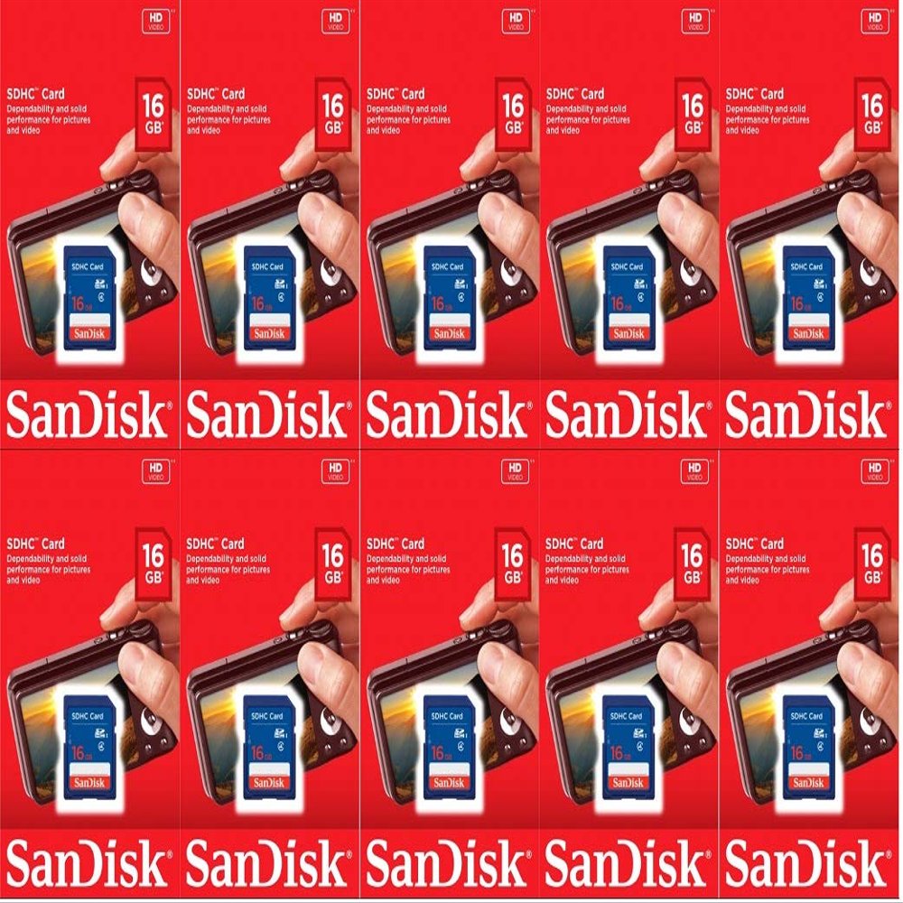 Sandisk 16GB (10 Pack) SD Card Bundle SDHC Class 4 Flash Memory | Model SDSDB-016G-B35 |