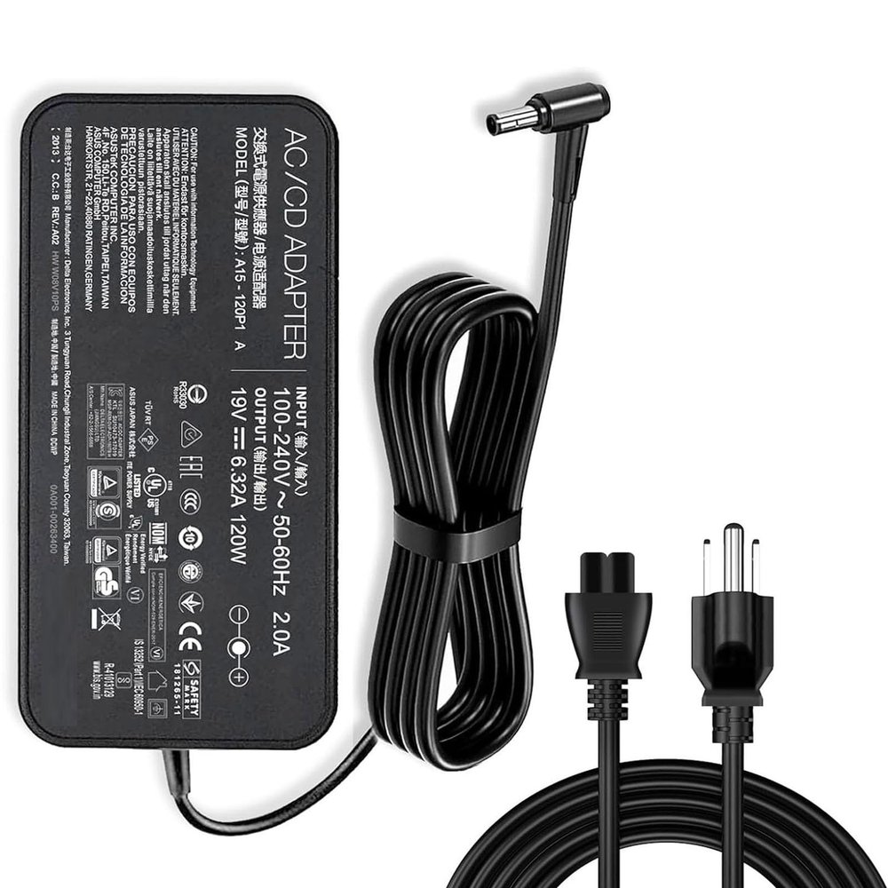 120W A15-120P1AC Charger Compatible with ASUS A56 A93S A550J C90S FX50 FX50J FX50V G550J N55S N56V N550J ZX50V ZX53V ZX63V ZX70V ZX73V W50J W518L 19V 6.32A Laptop Adapter, Plug Size:5.5mm*2.5mm