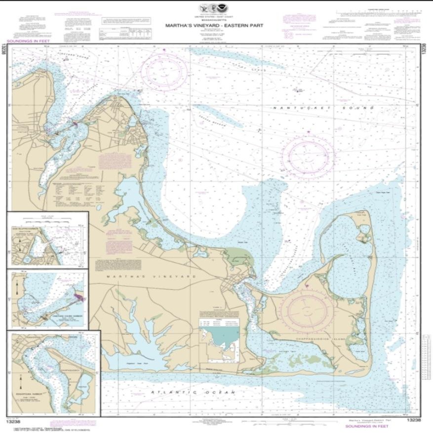 NOAA Chart 13238-Martha's Vineyard Eastern Part; Oak Bluffs Harbor; Vineyard Haven Harbor; Edgartown Harbor - Water-Resistant - by East View Geospatial