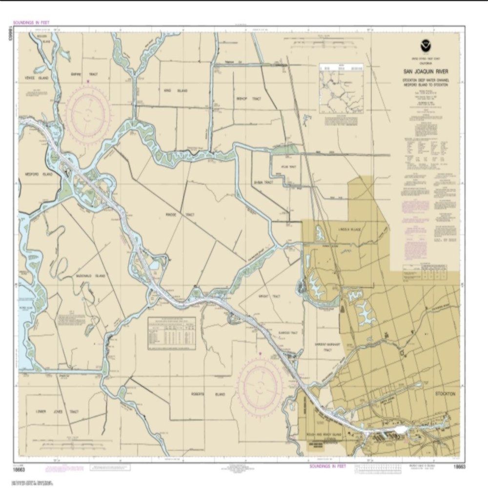 NOAA Chart 18663-San Joaquin River Stockton Deep Water Channel Medford Island to Stockton- Water-Resistant - by East View Geospatial