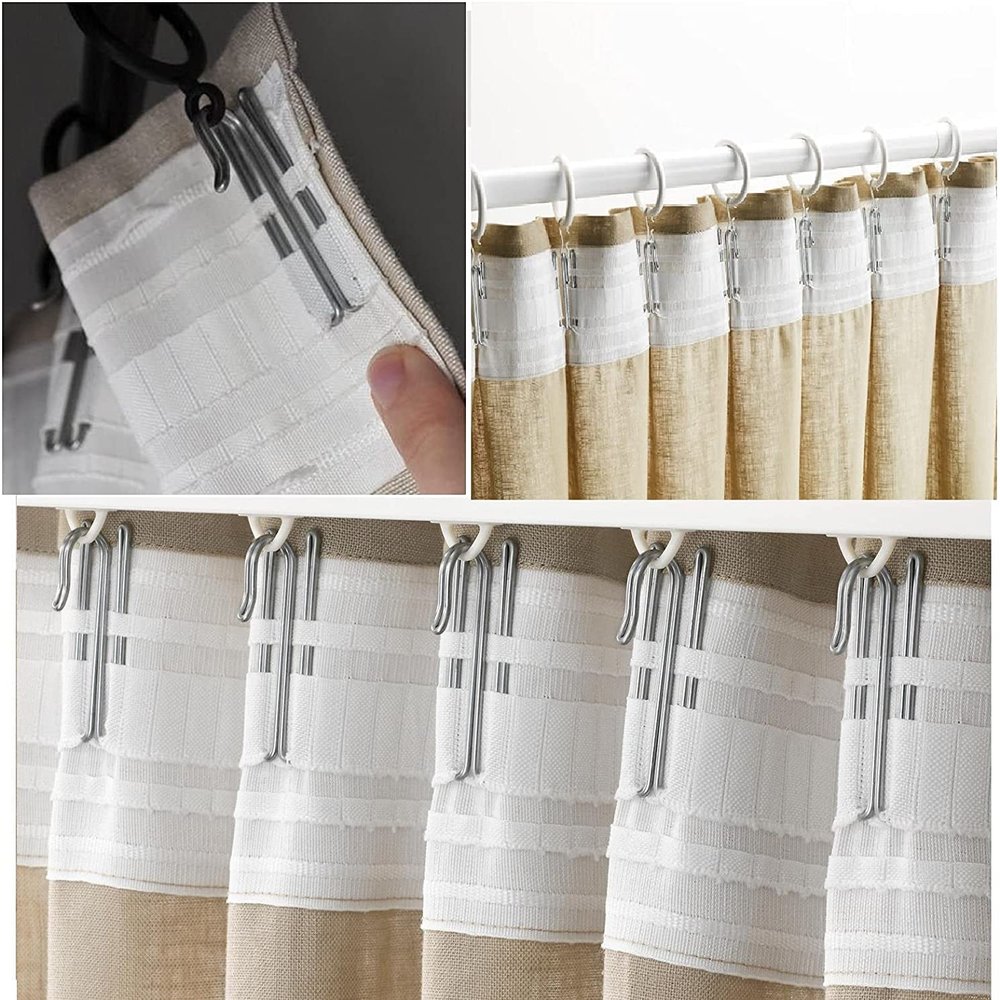 Add Curtain Tape with Hooks to Our Custom Curtains. Perfect for Ceiling Track System or rods with Curtain Rings. (50" Panel)
