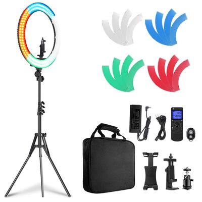 19 inch Ring Light with Remote Controller and Stand iPad Holder,60W Bi-Color with 4 Color Soft Filters for Live Stream/Makeup/YouTube Video/TikTok/Zoom/Photography