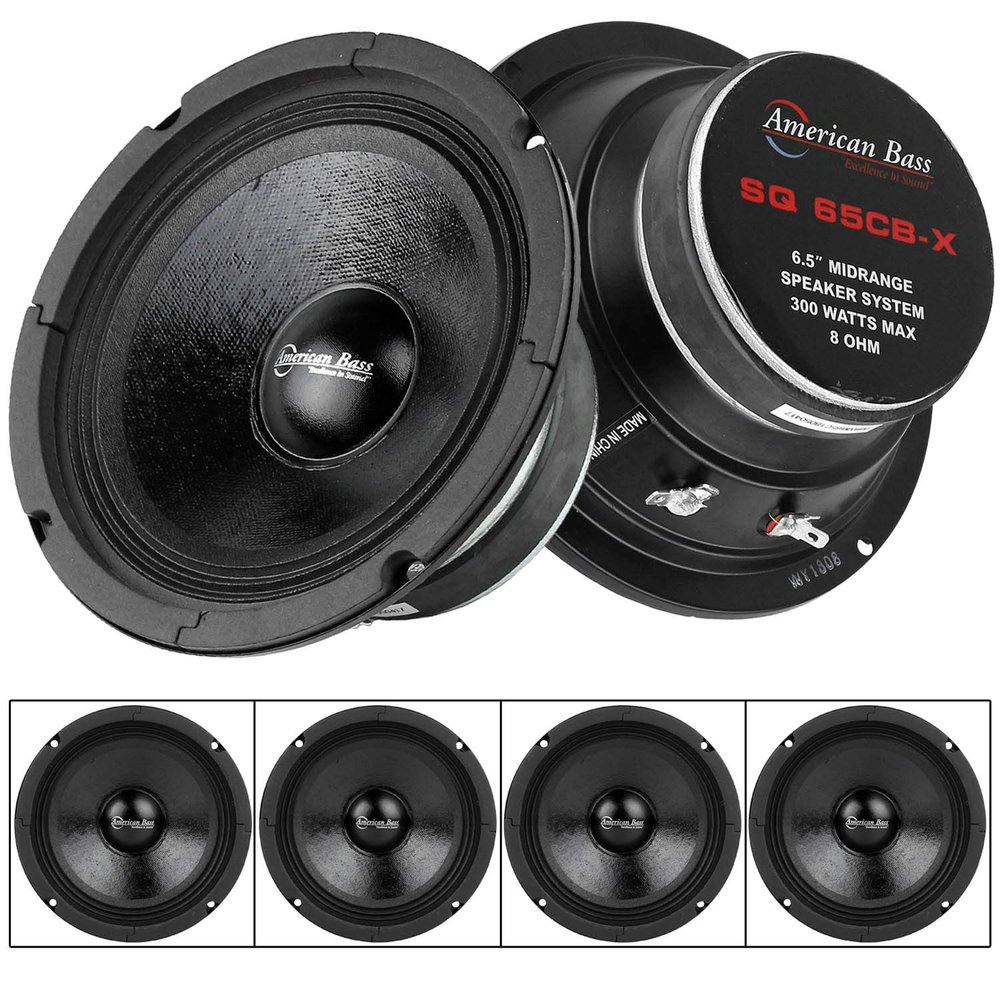 4 Pack American Bass 6.5" Midrange Speaker 300 Watts Max 8 Ohm Midbass SQ65CB-X