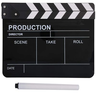 Portable Movie Film Clap Board,Acrylic Scene Director Action Clapperboard with Pen for Shoot Props/Advertisement/Home Decoration/Background, etc(Black)