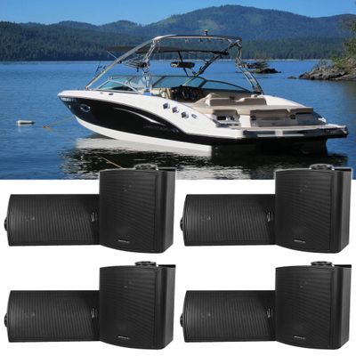Rockville HP5S-8 BK 5.25" 420W Peak/140W RMS per Pair Marine Outdoor/Indoor Wall Mount Speakers, 8-Ohm, Weather Resistant, Swivel Brackets, Paintable Grill, for Boats, 8-Piece