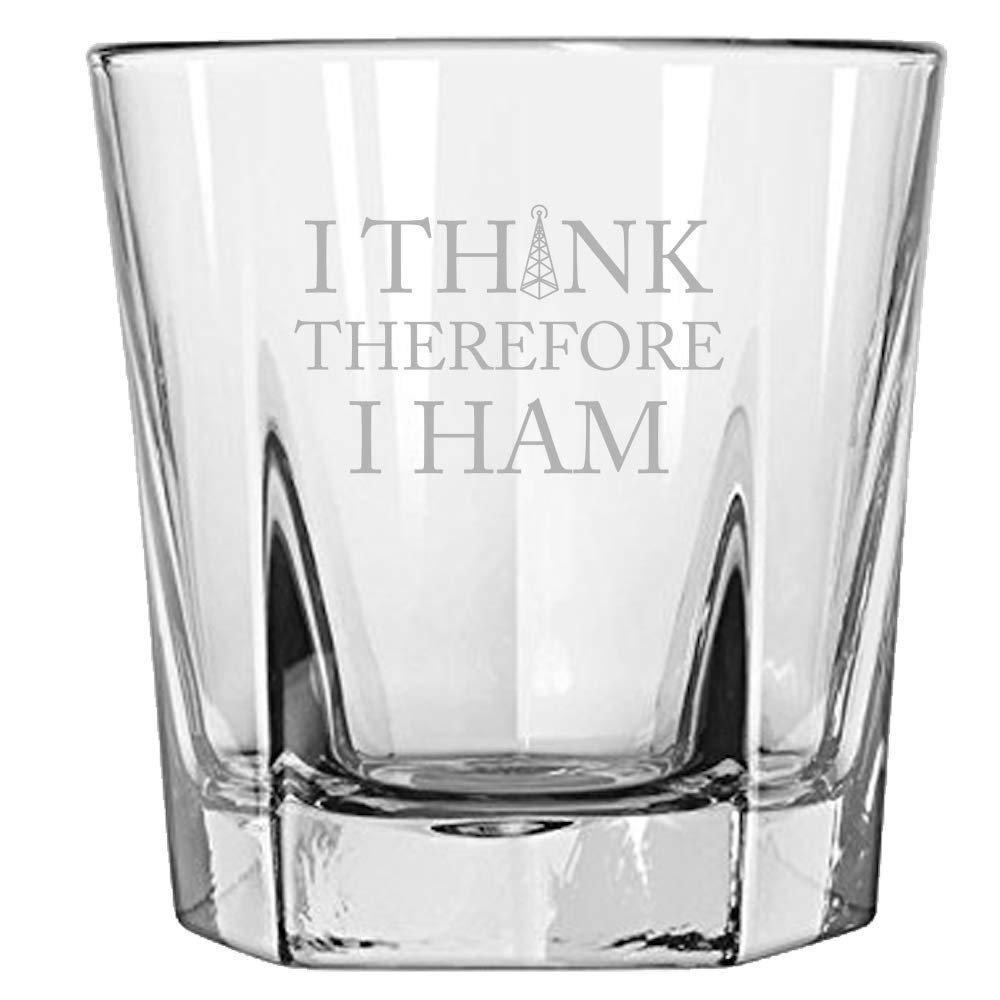 Funny Ham Radio Gift - Amateur Radio Operator Gift - Ham Radio Rocks Glass - I Think Therefore I Ham - Ham Radio Whiskey Tumbler
