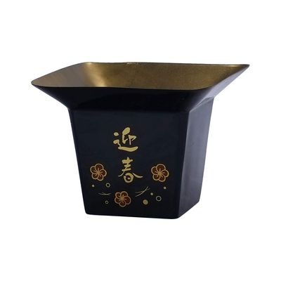 Green House NY143-B-BK New Year Color Print Plastic Pot, M, Black