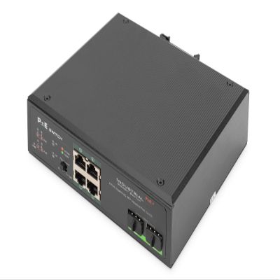Digitus Industrial Gigabit Ethernet PoE+ Switch 4-Port PoE + 2-Port SFP, 802.3at, DIN Rail