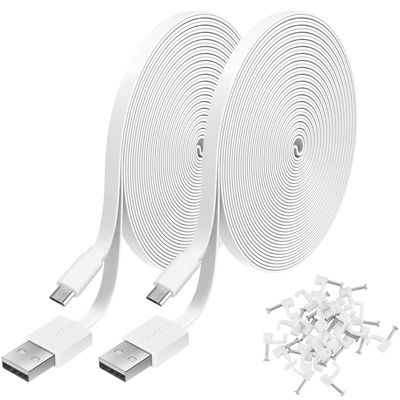 2 Pack 16.4FT Power Extension Cable Compatible with WYZE Cam v4,WyzeCam,WyzeCam Pan,KasaCam Indoor,NestCam Indoor,Blink,Amazon Cloud Cam,USB to Micro USB Durable Charging and Data Sync Cord (White)
