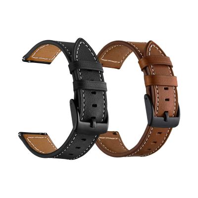 Yeejok Vivoactive 3 Leather Watch Bands, 20mm Quick Release Genuine Leather Watch Straps with Black Metal Buckle Compatible for Garmin Vivoactive 3 Music/Forerunner 645/245 Smartwatch, 2 Pack