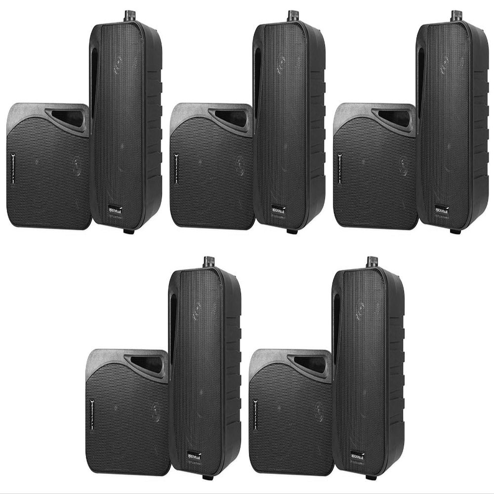 Rockville HP4S BK 4-in Outdoor Indoor Swivel Wall Mount Speakers, IPX44 Weather Resistant, 120-Watt RMS per Pair, 4 Ohm, for Patio Home Theater Commercial Use, 10-Piece