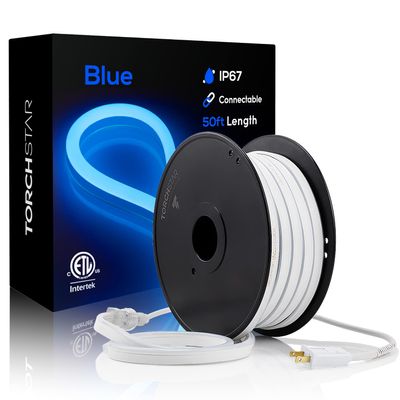 TORCHSTAR 50ft LED Neon Rope Light, Blue LED Strip Lights
