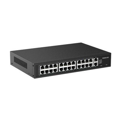 24 Port PoE Switch,10/100Mbps PoE+ Ethernet Switch Unmanaged with 2 Gigabit Uplink Ports, Up to 30W Per Port, Total Budget 280W, 802.3af/at Compliant, Fanless Silent, Rack Mount