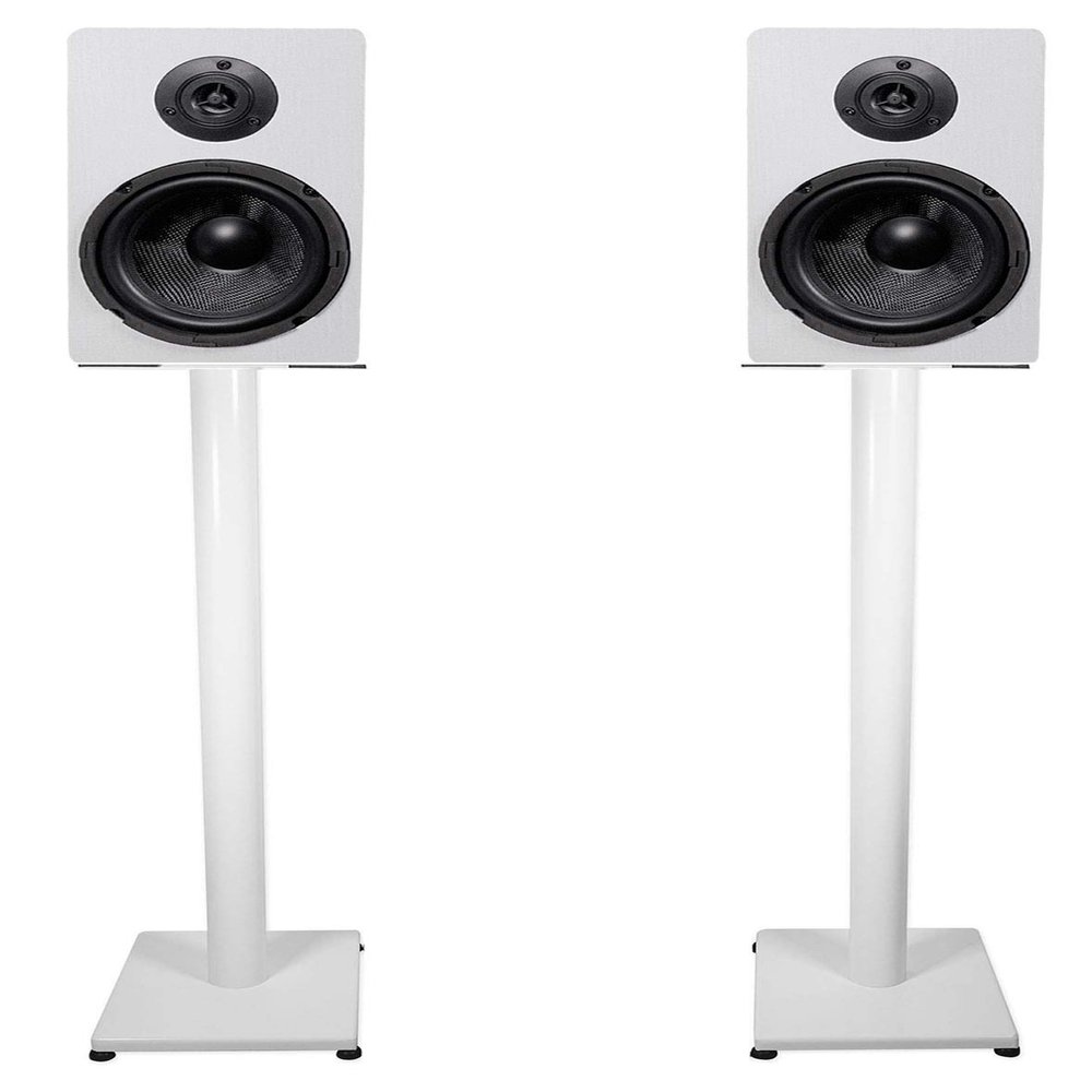 Rockville Pair RockShelf 64W White 6.5" Home Bookshelf Speakers w/37 Stands