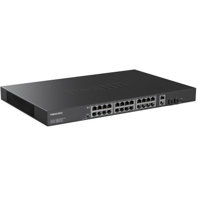24 Port Full Gigabit PoE Switch with 2 Uplink Gigabit Port & 2 SFP Port, 24 Port PoE+ Network Switch, Total Budget 400W, 48V Standard POE, 802.3af/at Compliant, Unmanaged Plug and Play, Rack Mount