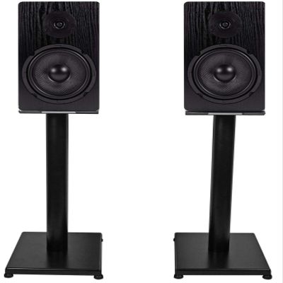 Rockville RockShelf 64B Bundle: Pair 6.5 in 400W Peak / 100W RMS Home Theater Bookshelf Speakers 4 Ohm, (2) RS21B 21 in Steel Speaker Stands, Black Finish, 4-Items