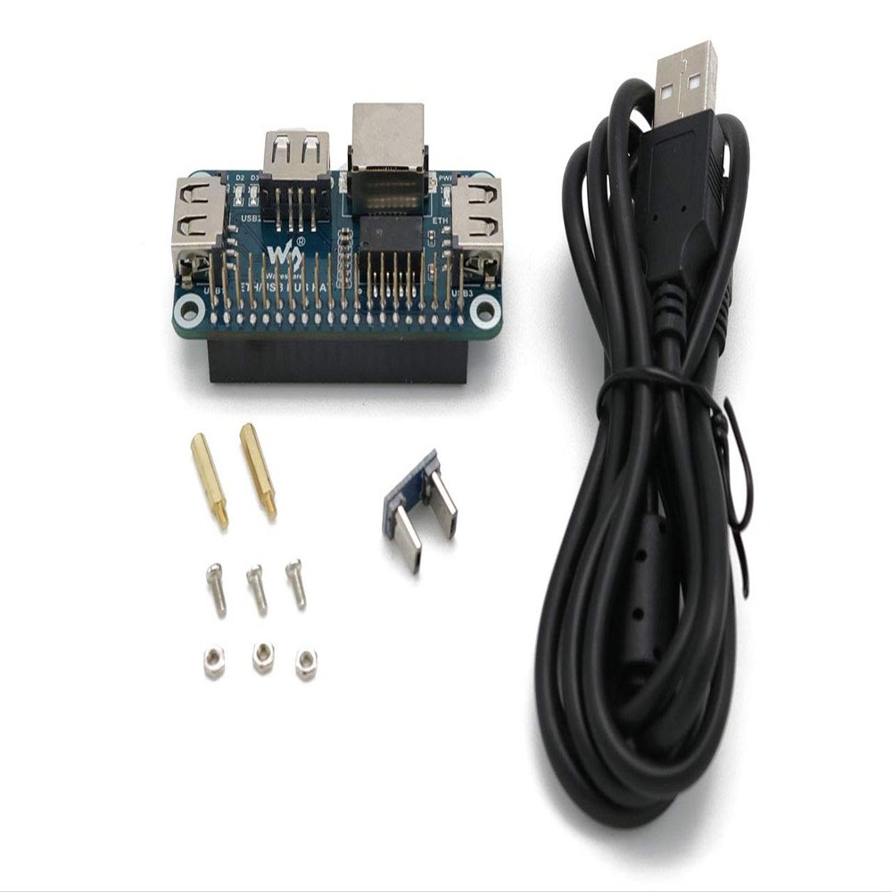 Ethernet/USB HUB HAT for Raspberry Pi, 1x RJ45 Ethernet Port Based on RTL8152B Chip, 3X USB Ports Perfectly Fit The Zero/Zero W/Zero WH