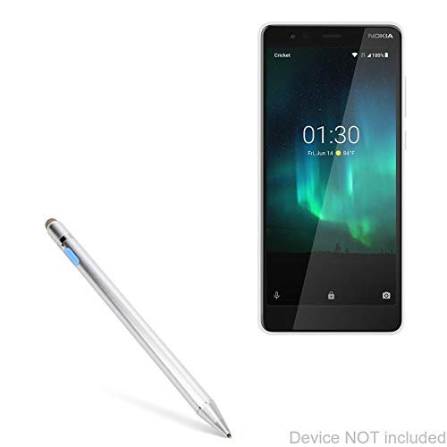 BoxWave Stylus Pen Compatible with Nokia 3.1 C - AccuPoint Active Stylus, Electronic Stylus with Ultra Fine Tip - Metallic Silver
