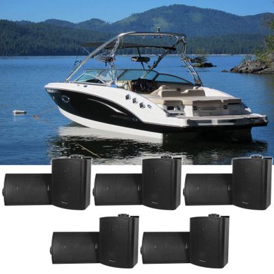Rockville HP5S-8 BK 5.25" 420W Peak/140W RMS per Pair Marine Outdoor/Indoor Wall Mount Speakers, 8-Ohm, Weather Resistant, Swivel Brackets, Paintable Grill, for Boats, 10-Piece