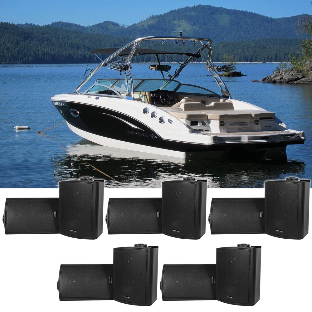 Rockville HP5S-8 BK 5.25" 420W Peak/140W RMS per Pair Marine Outdoor/Indoor Wall Mount Speakers, 8-Ohm, Weather Resistant, Swivel Brackets, Paintable Grill, for Boats, 10-Piece
