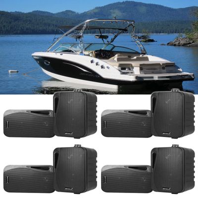 Rockville HP4S BK 4" 360W Peak/120W RMS per Pair Marine Box Speakers with Swivel Bracket, IPX44 Weather Resistant, High-Fidelity Sound, for Boats, 4-Pair