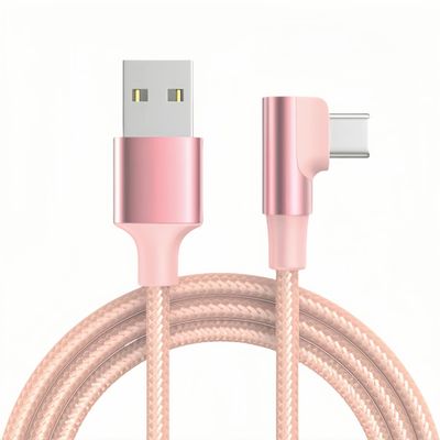 Right Angle USB C Cable, Type C 90 Degree Cable, Braided USB Type C Long Cord Fast Charging Sync Cable for Galaxy S25 S24 S23 Note 20 A16 A15 Google Pixel 9 8 etc.(3Pack 3FT 6FT 10FT) (Rose Gold)