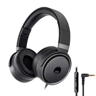 rockpapa Grade Wired Headphones with Microphone, Lightweight Foldable Stereo Bass Headphones with No-Tangle Cord & 3.5mm Jack for Adult/Kids, Laptop Tablet Airplane Chromebooks Black/Grey