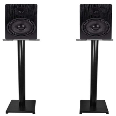 Rockville RockShelf 64B Bundle: (2) 6.5-in 400W Peak/100W RMS Per Pair Bookshelf Speakers, 4 Ohm, (2) RS37B 37-in Steel Speaker Stands, for Home Theater and Studio Audio, 4-Items