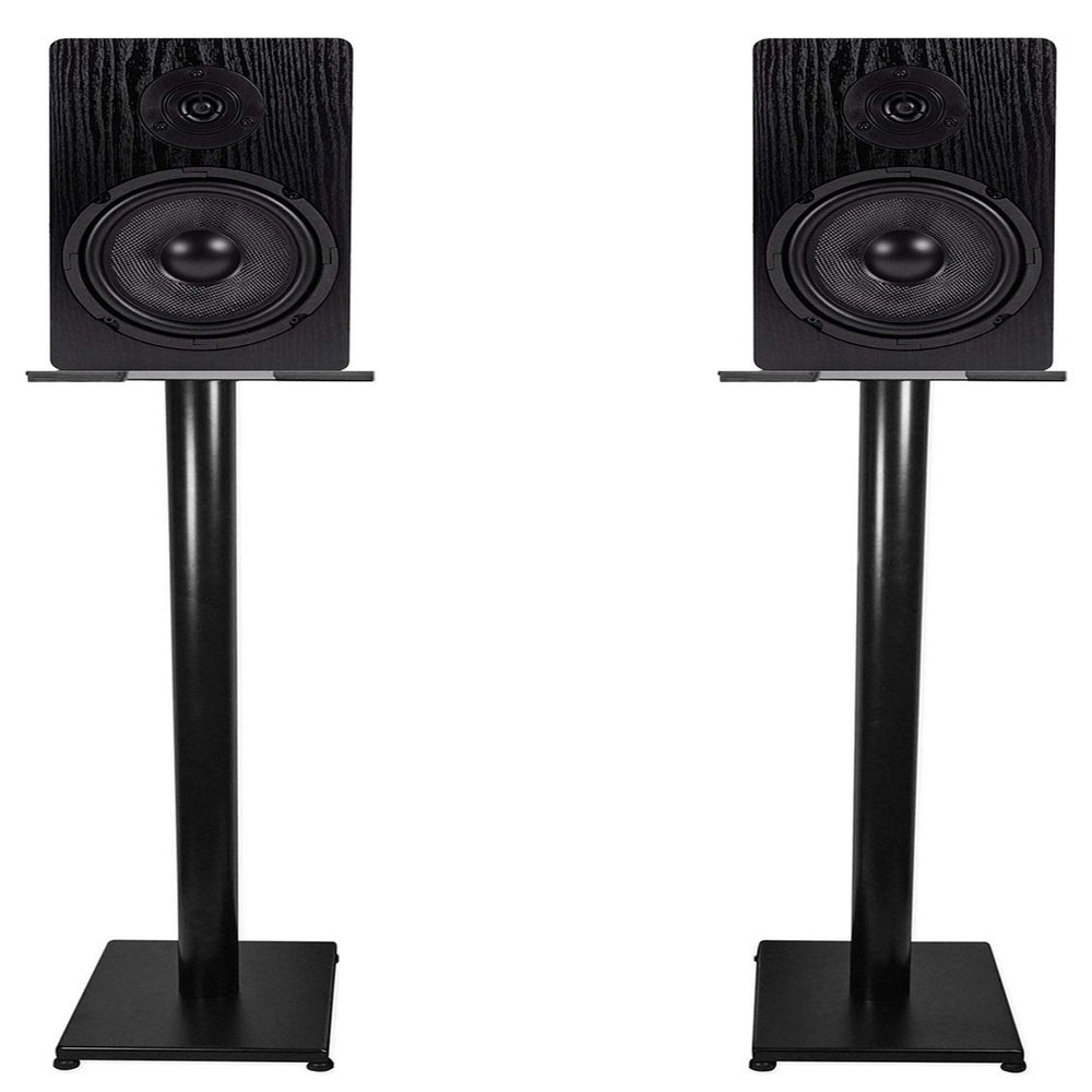Rockville RockShelf 64B Bundle: (2) 6.5-in 400W Peak/100W RMS Per Pair Bookshelf Speakers, 4 Ohm, (2) RS37B 37-in Steel Speaker Stands, for Home Theater and Studio Audio, 4-Items