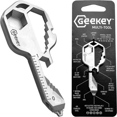 Geekey Keychain Multitool  EDC Tool with 16+ Functions | Small Bottle Opener keychain with Screwdriver, Wrench, and Box Cutter for Travel, Outdoor, and Everyday Use  TSA Safe