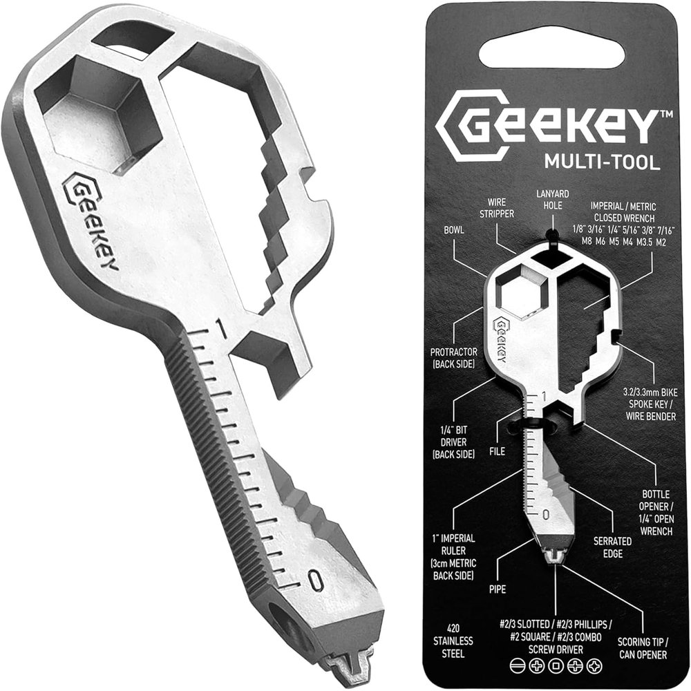 Geekey Keychain Multitool EDC Tool with 16+ Functions | Small Bottle Opener keychain with Screwdriver, Wrench, and Box Cutter for Travel, Outdoor, and Everyday Use TSA Safe