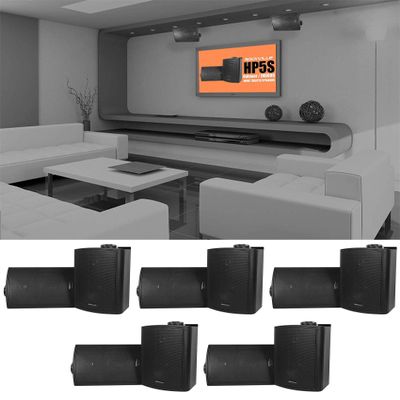 Rockville HP5S-8 BK 5.25" 420W Peak/140W RMS per Pair Marine Outdoor/Indoor Wall Mount Speakers, 8-Ohm, Weather Resistant, Swivel Brackets, Paintable Grill, for Home Theater, 10-Piece