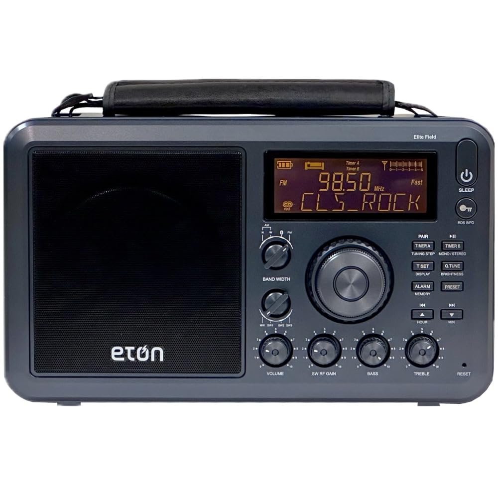 Eton Elite Field Radio with AM/FM, Shortwave, RDS, Bluetooth, Digital Tuning, Treble/Bass Control, 50 Memory Stations, External Antenna, Rich LCD Display, Retro Tabletop Design