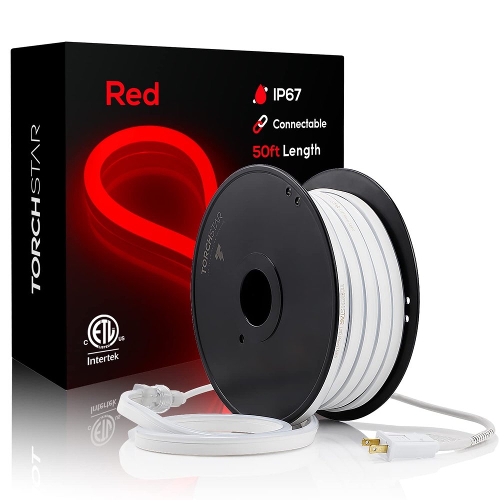 TORCHSTAR 50ft LED Neon Rope Light, Red LED Strip Lights