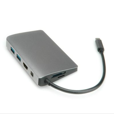 ROLINE USB Type C Docking Station | HDMI 4K, MiniDP, 2X USB 3.1 Gen 1, Audio, LAN, PD, Card Reader | Quick and Easy Connection to Workplace Peripherals