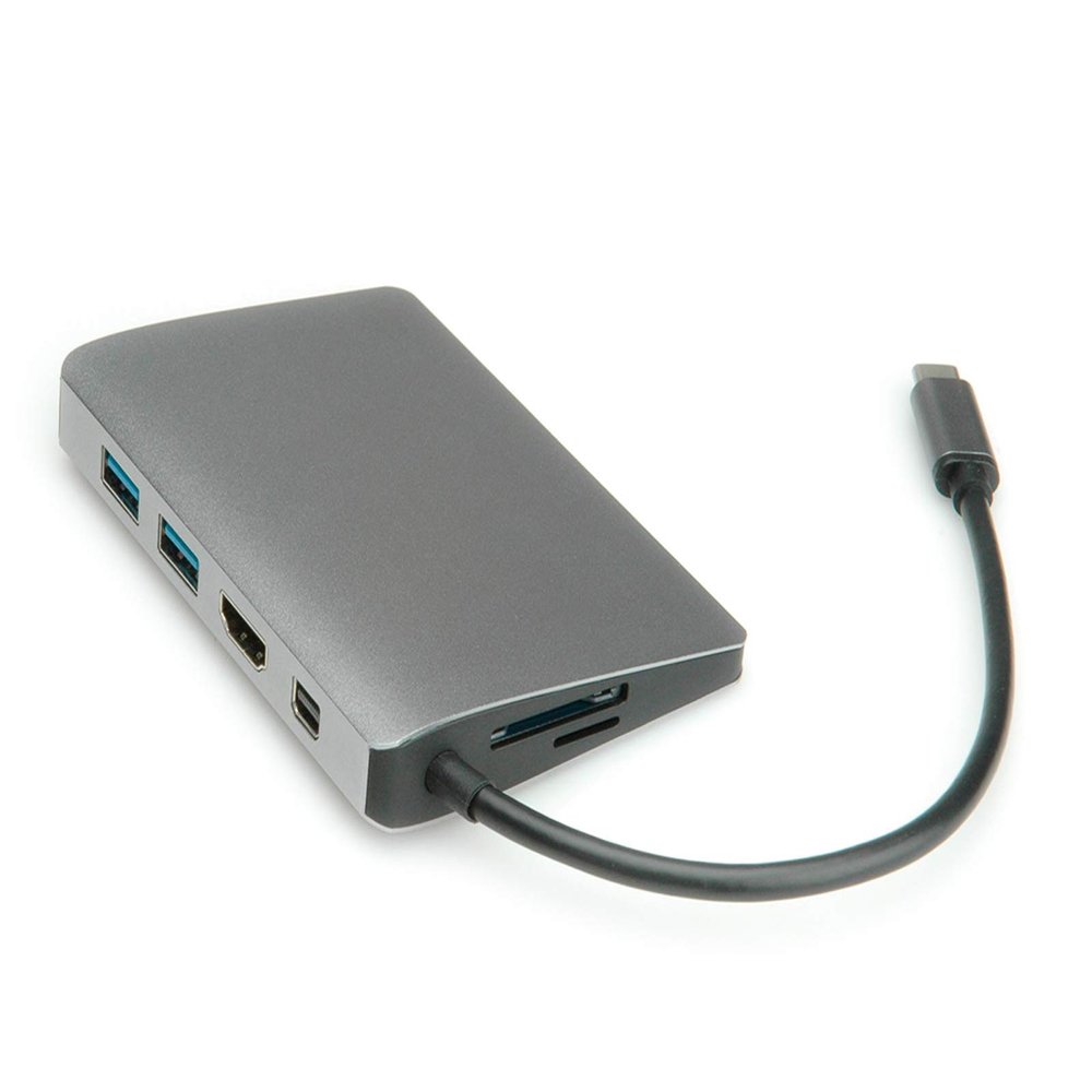 ROLINE USB Type C Docking Station | HDMI 4K, MiniDP, 2X USB 3.1 Gen 1, Audio, LAN, PD, Card Reader | Quick and Easy Connection to Workplace Peripherals